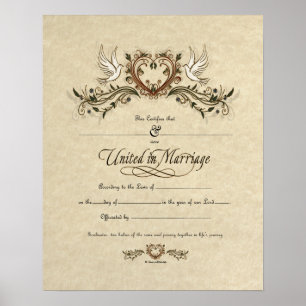 Póster Certificado de Boda Ornate "Unidos en el matrimoni