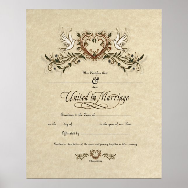 Póster Certificado de Boda Ornate "Unidos en el matrimoni (Frente)