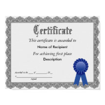 Certificado de cinta azul de primer lugar