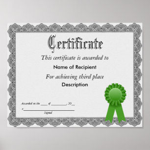 Póster Certificado de cinta verde de tercer lugar