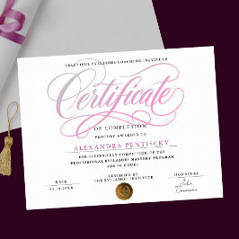 Póster Certificado de Curso de Salón de Belleza Rosa Blan