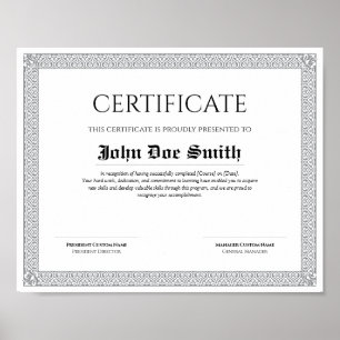Póster Certificado de Diploma Clásico Elegante de Alta Ca