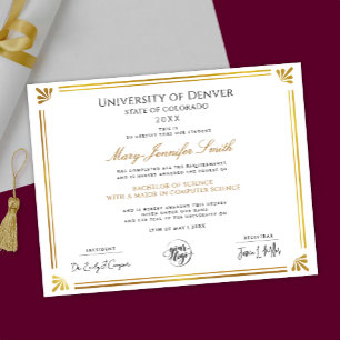 Póster Certificado de Diploma de Grado Dorado y Blanco co
