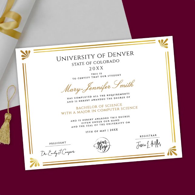 Póster Certificado de Diploma de Grado Dorado y Blanco co (Subido por el creador)
