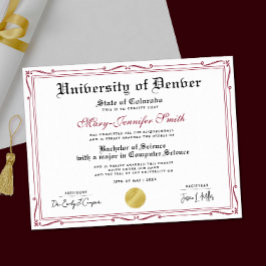 Póster Certificado de Diploma de Grado Premio Negro Rojo 
