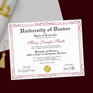 Póster Certificado de Diploma de Grado Premio Negro Rojo 