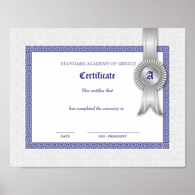 Póster Certificado de Diploma Grad Medallion Claves Grieg (Frente)