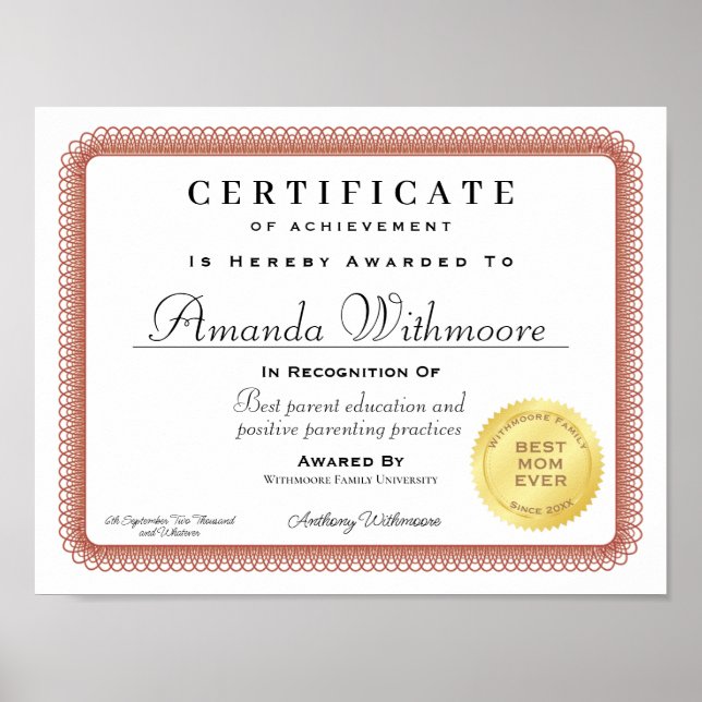 Póster Certificado de diploma profesional personalizado (Frente)