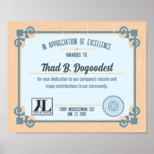 Póster Certificado de excelencia de reconocimiento de vol