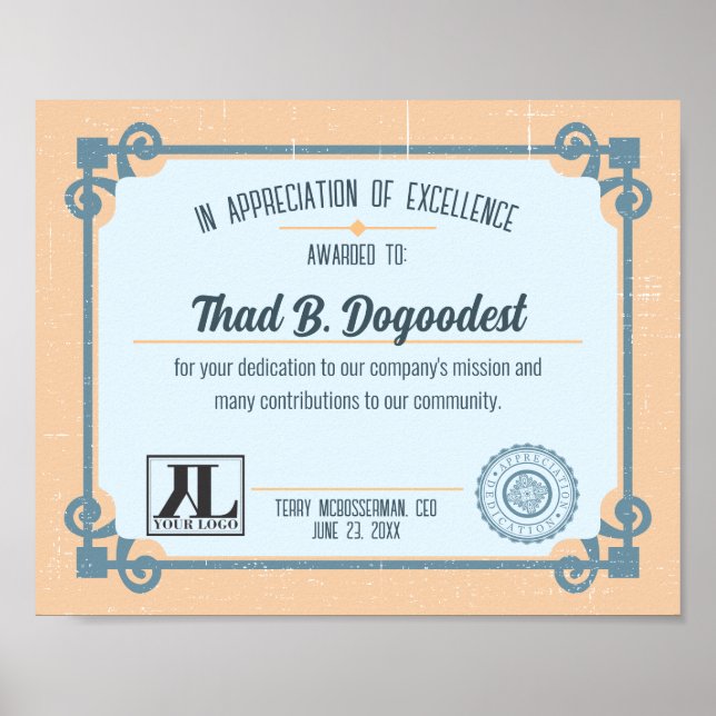 Póster Certificado de excelencia de reconocimiento de vol (Frente)