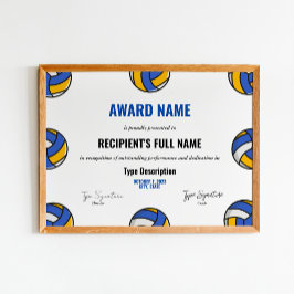 Póster Certificado de Excelencia de Voleibol
