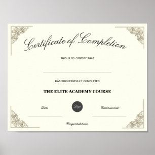 Póster Certificado de finalización de nombre en blanco Lo