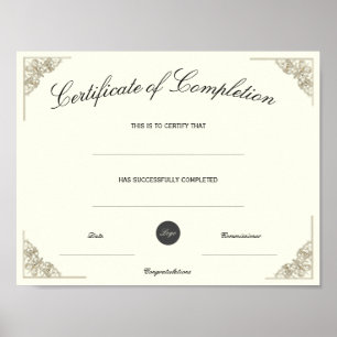 Póster Certificado de finalización en blanco con logotipo