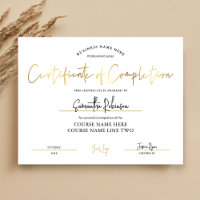 Certificado de finalización Faux Gold descargable