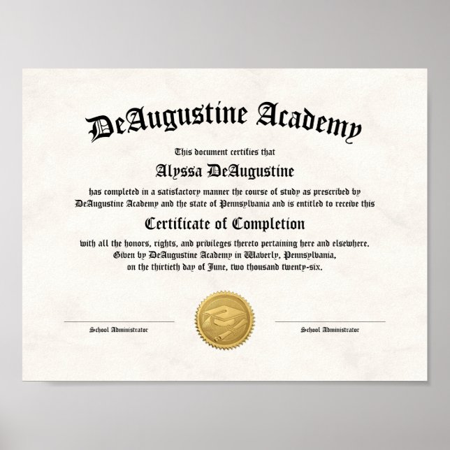 Póster Certificado de finalización para estudiantes con n (Frente)
