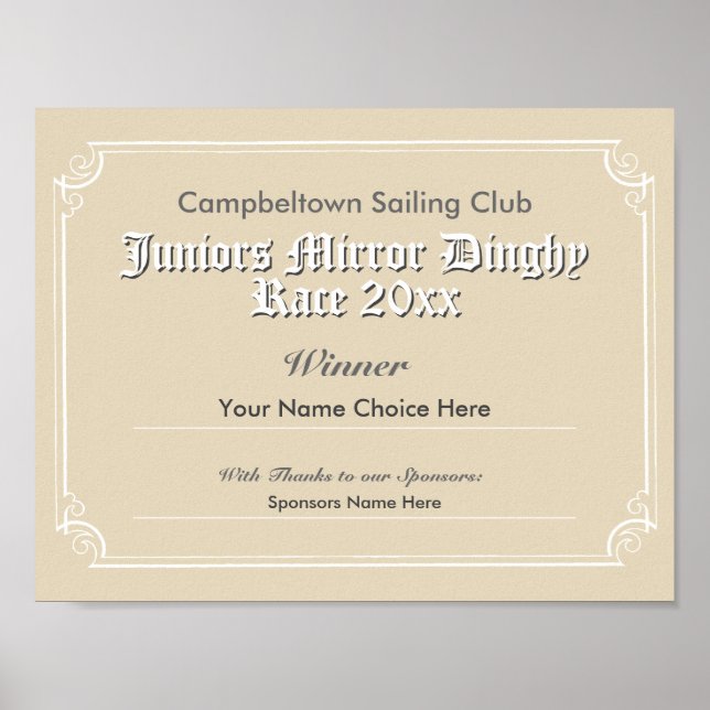 Póster Certificado de ganador de la competición de clubes (Frente)