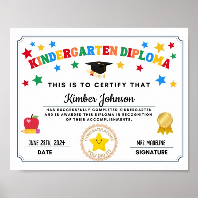 Póster Certificado de graduación de jardines de infancia (Frente)