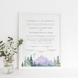 Póster Certificado de Matrimonio de las Montañas de Acuar