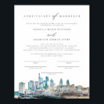 Póster Certificado de Matrimonio de Línea Skyline de PHIL<br><div class="desc">Este certificado de matrimonio incluye una pintura acuarela del perfil de Filadelfia. Edite con facilidad *most* frases y cambie las fuentes para que coincidan con tu ceremonia y el estilo de la pareja. Para la mejor calidad, asegúrate de usar papel mate para que las firmas no se ensucien. Este certificado...</div>