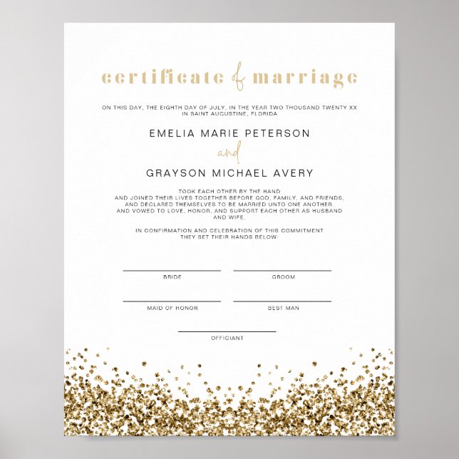 Póster Certificado de Matrimonio de Oro Amarillo REGINA G (Frente)