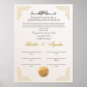 Póster Certificado de matrimonio de oro moderno instantán