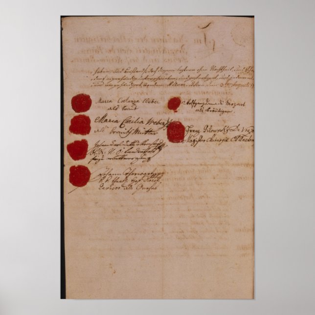 Póster Certificado de matrimonio de Wolfgang, Mozart y We (Frente)