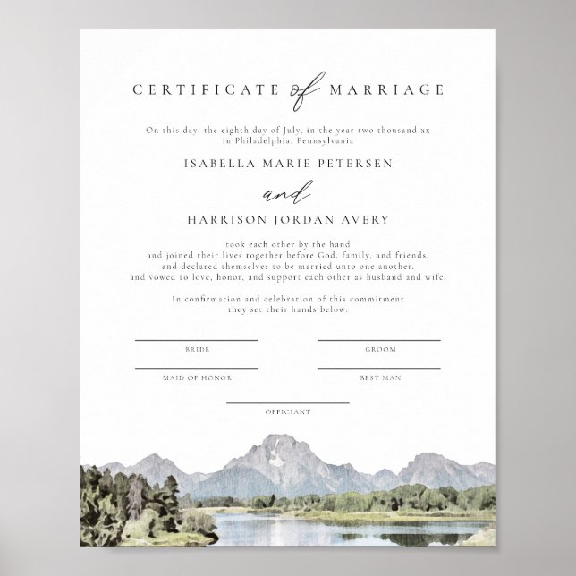 Póster Certificado de Matrimonio del Parque Nacional TETO (Frente)