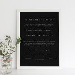 Póster Certificado de matrimonio elegante minimalista neg<br><div class="desc">Poster de certificado de matrimonio elegante minimalista negro</div>