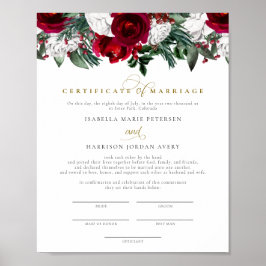 Póster Certificado de Matrimonio Floral de Invierno de Bo