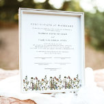 Póster Certificado de matrimonio HEIDI Mountain Wildflowe<br><div class="desc">Este certificado de matrimonio incluye flores silvestres de tono bohemio mutado y un diseño minimalista moderno. Edite con facilidad *most* frases y cambie las fuentes para que coincidan con tu ceremonia y el estilo de la pareja. Para la mejor calidad, asegúrate de usar papel mate para que las firmas no...</div>