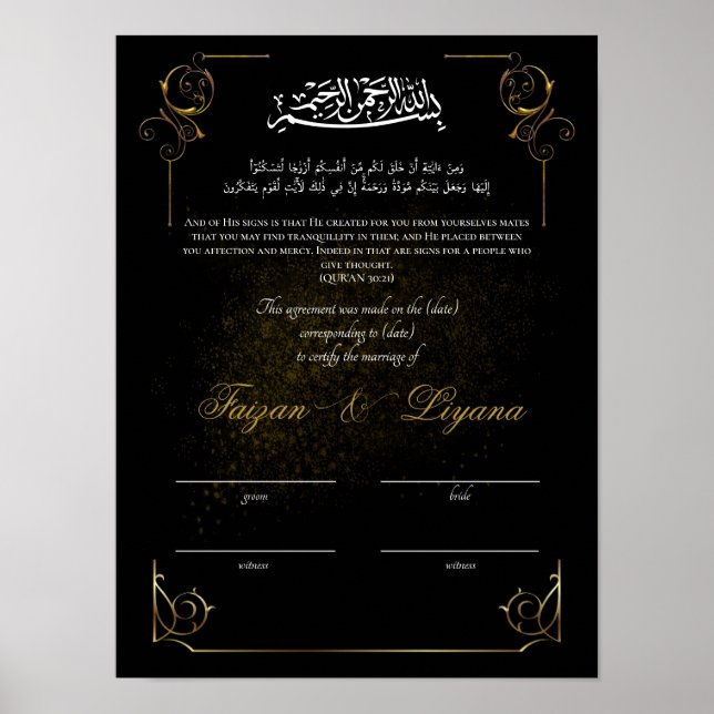 Póster Certificado de matrimonio musulmán Nikkah, Persona (Frente)