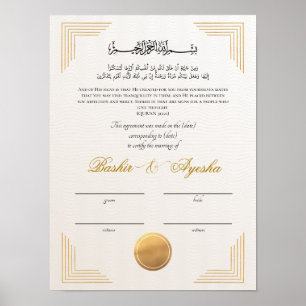 Póster Certificado de matrimonio Nikkah, Personalizado mo