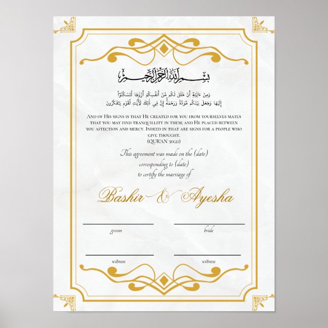Póster Certificado de matrimonio Nikkah personalizado mod (Frente)