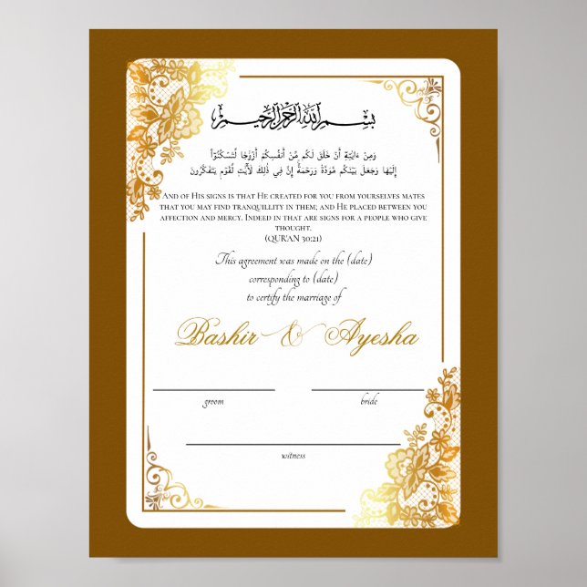 Póster Certificado de matrimonio Nikkah personalizado mod (Frente)