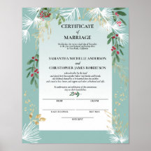 Certificado de matrimonio para el invierno de Whit