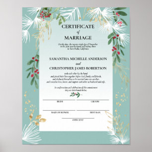 Póster Certificado de matrimonio para el invierno de Whit