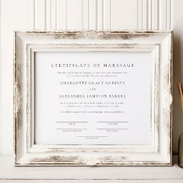 Póster Certificado de matrimonio simple y elegante