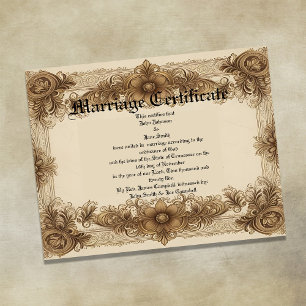 Póster Certificado de Matrimonio Vintage Sepia Antiguo