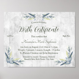 Póster Certificado de nacimiento de huella de Recién naci