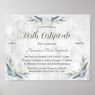 Póster Certificado de nacimiento de huella de Recién naci