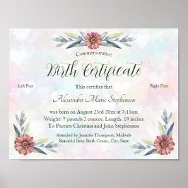 Póster Certificado de nacimiento de la huella de bebé Kee