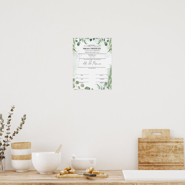 Póster Certificado de Nikah con Eucalipto en Acuarela (Cocina)