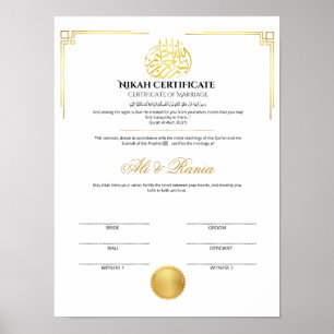 Póster Certificado de Nikah dorado elegante con sello