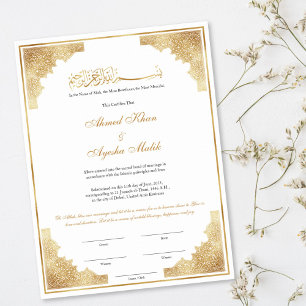 Póster Certificado de Nikkah de oro para boda islámica mu