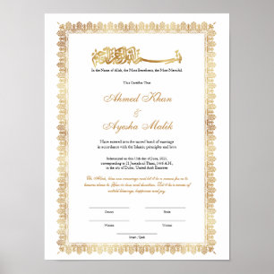 Póster Certificado de Nikkah de oro para boda islámica mu