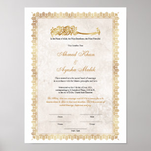 Póster Certificado de Nikkah de oro para boda islámica mu