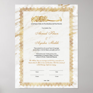 Póster Certificado de Nikkah dorado para boda islámica mu