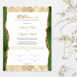 Póster Certificado de Nikkah elegante para boda islámica 
