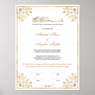 Póster Certificado de Nikkah elegante para boda islámica 