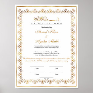 Póster Certificado de Nikkah elegante para boda islámica 